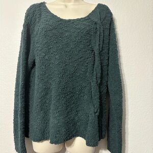 Yellow Bird for Anthropologie Cozy Cotton Teal Green Nubby Cable Knit Sweater. L